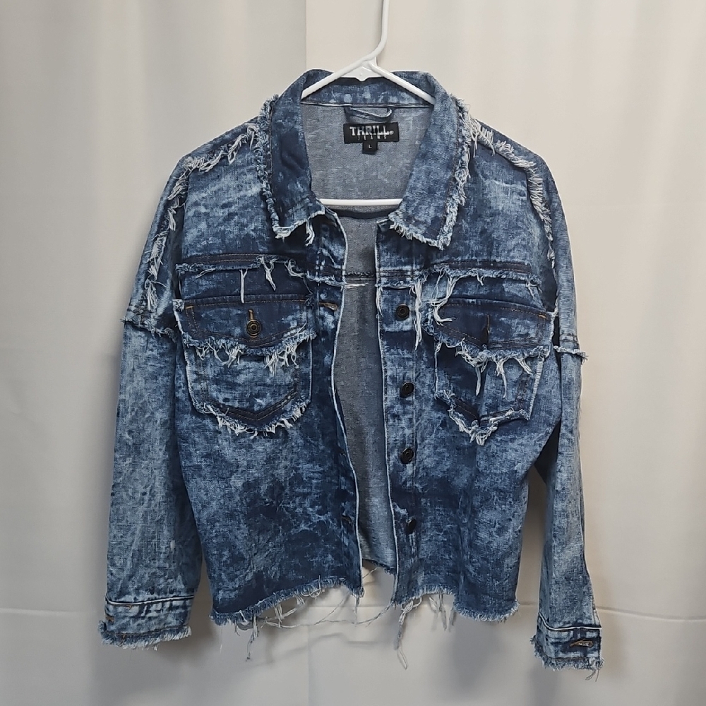 Thrill Distressed Blue Denim Jacket - image 1